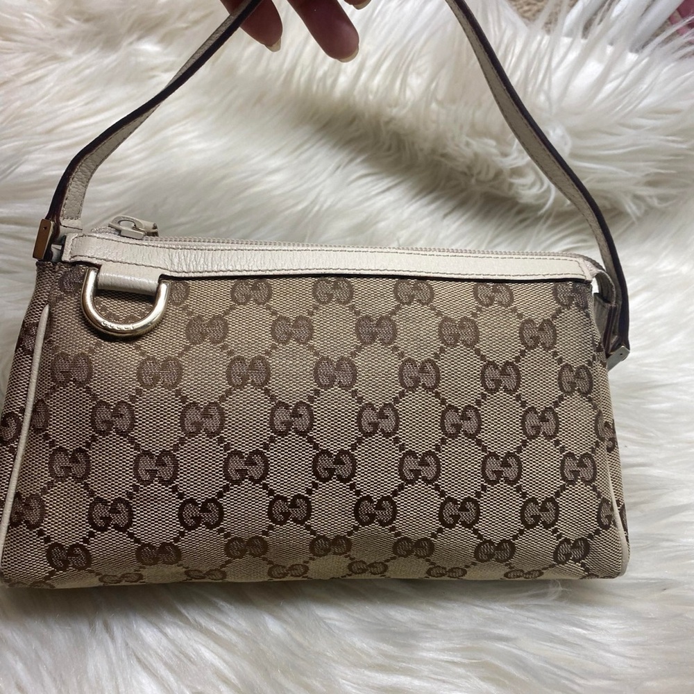 Gucci Cream and Brown Monogram Shoulder Bag